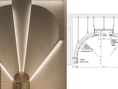 现代简约吊顶节点 轻钢龙骨 圆弧 施工图
