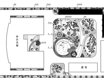 现代办公景观 办公楼平面图 景观 广场 施工图