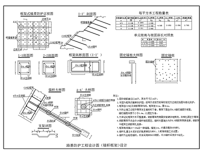 现代其他节点详图 路基锚杆框架防护 框架式植草防护图 施工图