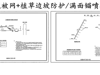 现代其他节点详图 路基防护工程设计 三维网植草边坡 满面锚喷砼防护 施工图