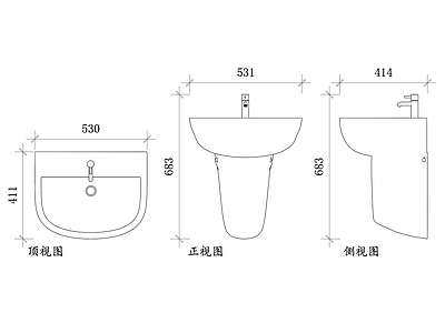 现代卫浴设施 立柱洗脸盆平面图 立柱洗脸盆结构图 立柱洗脸盆设计图 立柱洗脸盆布局图 立柱洗脸盆安装图 施工图