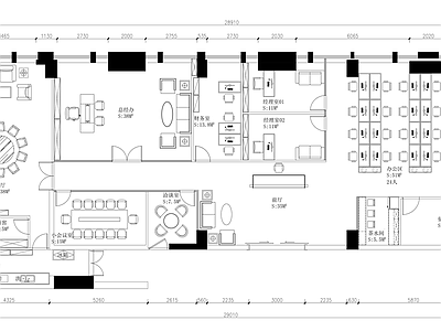 现代整体办公空间 办公空间平面布置 办公室平面图 办公区平面图 施工图