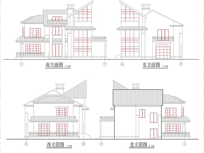 现代别墅建筑 现代农自建房别墅 施工图