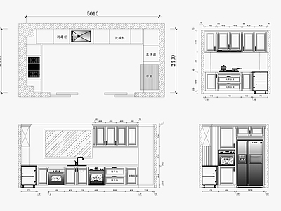 新中式美式厨房 别墅 平面图 立面图 施工图