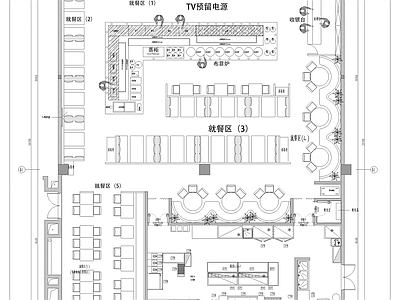 现代自助餐厅 自助餐 平面布置图 施工图