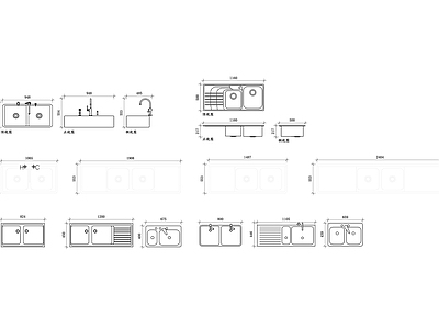 现代厨房设施 双水槽平面图 双水槽结构图 双水槽设计图 双水槽布局图 双水槽安装图 施工图
