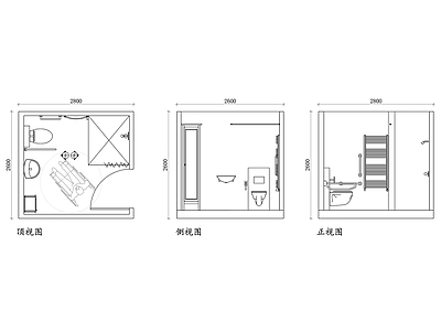 现代卫浴设施 残疾人浴室平面图 残疾人浴室结构图 浴室设计图 浴室布局图 浴室使用图 施工图