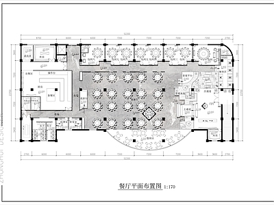 现代新中式酒楼 1500㎡ 海鲜餐厅 平面布局图 施工图