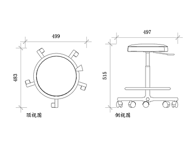 现代综合家具图库 旋转椅 转椅 活动凳 活动椅 可调凳 施工图