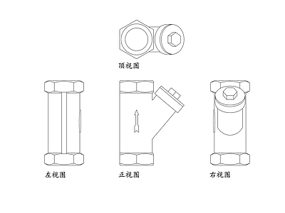 现代五金管件 Y型滤器 Y型筛网 Y型滤网 Y型净化器 Y型分离器 施工图