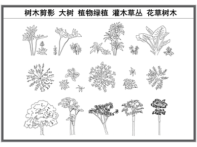 现代树 木大 植物剪影 灌木草丛 草木 景观绿植 施工图