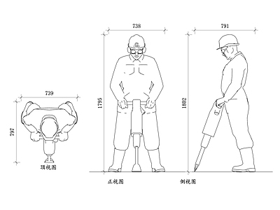 现代人物 风镐施工工人 风镐操作工 风镐工人 风镐操作员 风镐作业员 施工图