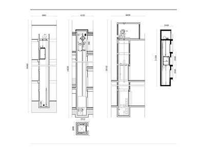 现代电梯厅 垂直分段电梯剖面 分段式电梯截面设 垂直运输系统截面 电梯分段结构图 分段电梯剖视图 施工图