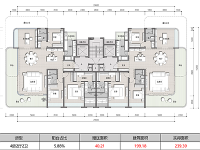 现代住宅楼建筑 200平四代宅 创新四代宅户型 空中 景观侧厅户型方案 施工图