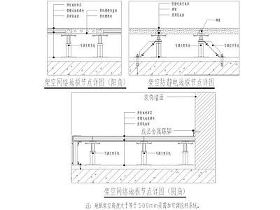 地面节点 架空网络 防静电地板 家装节点 施工图