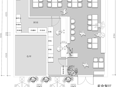 现代其他餐饮空间 素食馆素食餐厅 施工图