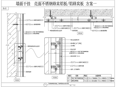 现代墙面节点 轻钢龙骨隔墙 墙面干挂不锈钢 施工图