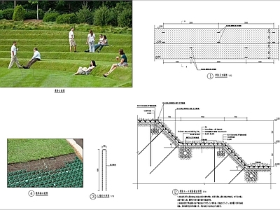 景观节点 草坡护坡挡墙图 施工图