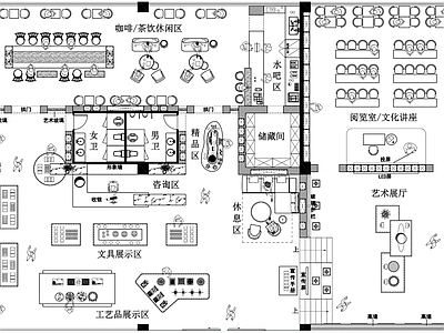 现代其他文化空间 文创店平面布置图 文创展厅 文化讲座 施工图