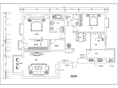 平层 美式三居室装修图 施工图