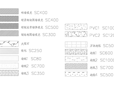 填充图案 隔墙墙体 墙纸 地毯 施工图