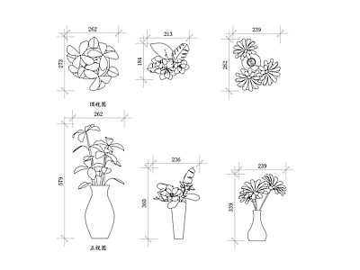 现代综合植物图库 器 盆 插瓶 装饰瓶 艺瓶 施工图