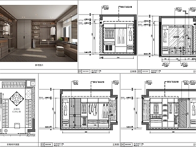 现代衣帽间 衣帽间平立面图 衣帽间立面图 衣帽间平面图 衣帽间 施工图