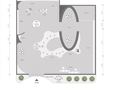 现代展厅 文创超市 美丽乡村振兴商业 展厅展览柜 平面图 施工图