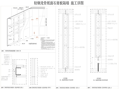 现代墙面节点 轻钢龙骨隔墙 纸面石膏板隔墙 标准轻钢龙骨隔墙 艺术涂料隔墙 艺术乳胶漆墙体 施工图