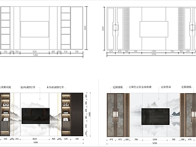 现代新中式背景墙 电视立面 样式图块 施工图