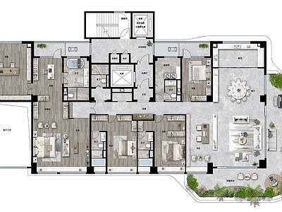 现代住宅楼建筑 四代宅400户型 四代宅大平层户型 挑空 未来社区户型方案 空中户型 施工图