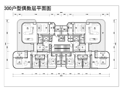 现代住宅楼建筑 四代宅300户型 第四代住宅户型 景观侧厅户型 施工图