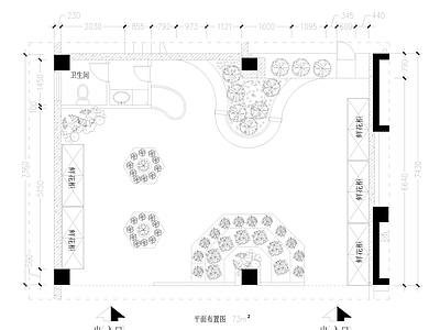 现代花店 店 平面布置图 73平 施工图