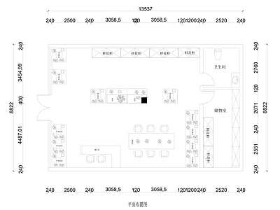 现代花店 120平 店 平面布置图 现代 施工图