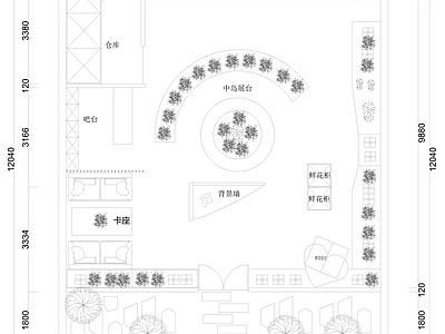 现代花店 125平 店 商业空间 平面布置图 施工图