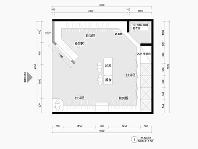 现代服装店 服装店平面布置图 服装店橱 施工图