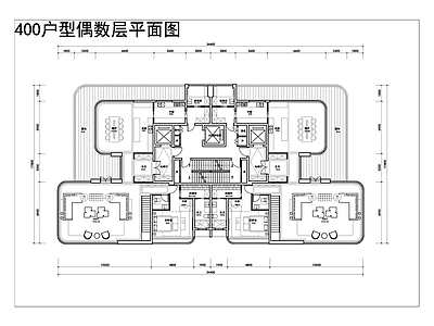 现代新中式住宅楼建筑 四代宅400户型 四代宅跃层住宅 空中挑空 未来社区户型方案 超豪宅户型方案 施工图