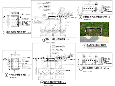 给排水节点详图 雨水口节点 镀锌钢板雨水口 绿化边沿 绿化处 施工图