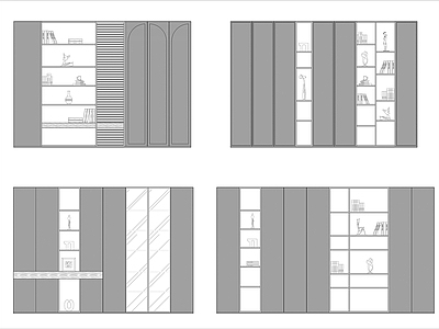 现代柜子 现代书柜立面图纸 书房书柜 资料柜 施工图
