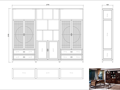 新中式中式柜子 储物柜 博古架 书柜 书房 施工图