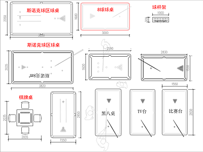 现代其他图库 台球桌 桌球桌图块 施工图