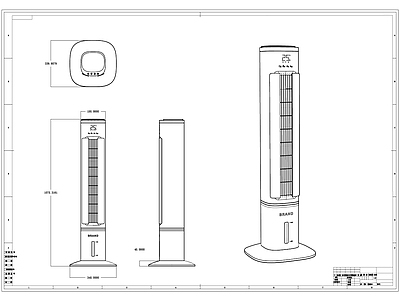 现代电器 家电 风扇 塔式风扇 施工图