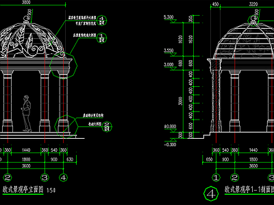 欧式亭子 圆亭 施工图