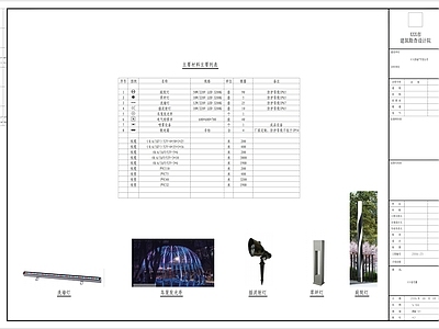 现代商业景观 灯具材料主要列表 施工图