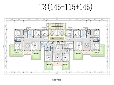 现代住宅楼建筑 第四代住宅 T3 平面图 施工图