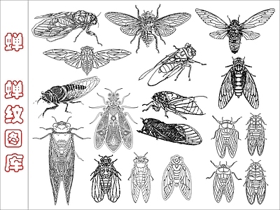 现代中式动物 蝉 蝉纹图库 施工图