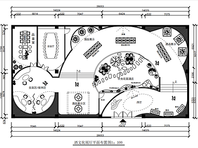 现代展厅 酒文化展厅 平面布置图 施工图