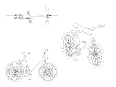 现代交通工具图库 自行车图块 施工图