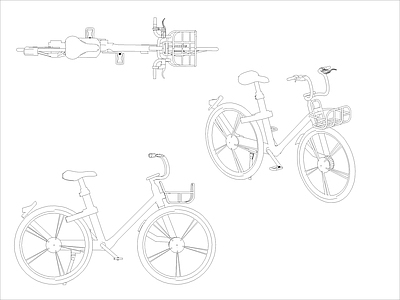 现代交通工具图库 自行车图块 施工图