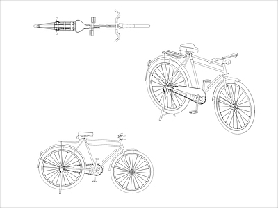 现代交通工具图库 自行车图块 施工图